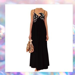 Commense Elegant Black Fish Design Maxi Dress Small